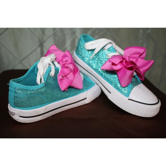 JoJo Siwa Other - JoJo Siwa Aqua Teal Sparkle Glitter Pink Bow Shoes Sneakers Low Top - Size 1